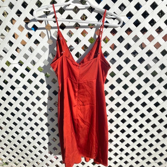 Burnt Orange Plunge Neck Slip Dress - Picture 2 of 4